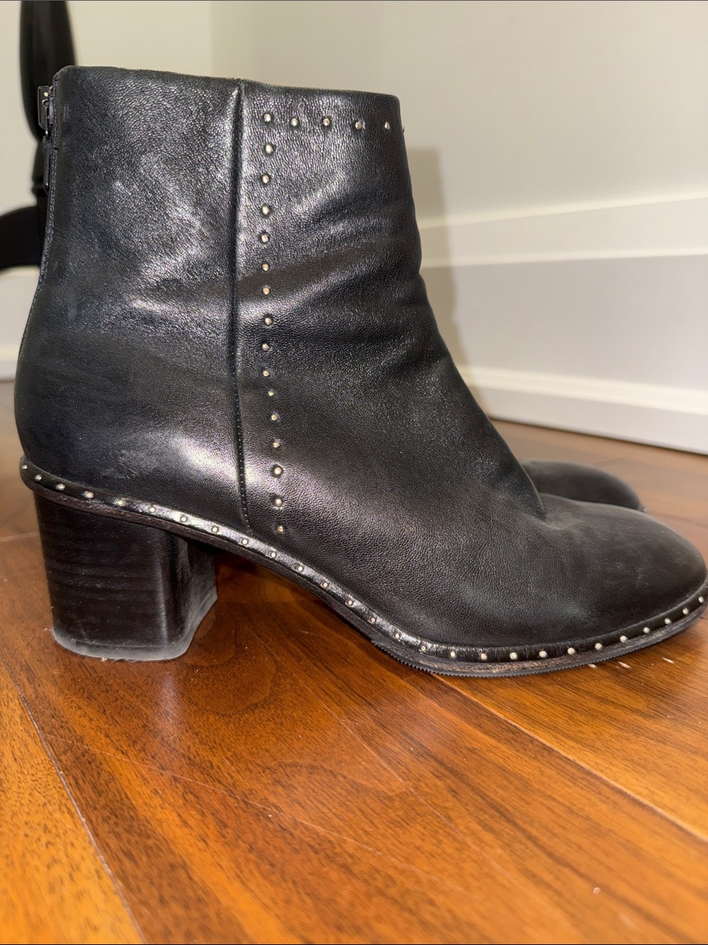 rag & bone Black Leather Studded Ankle Boots